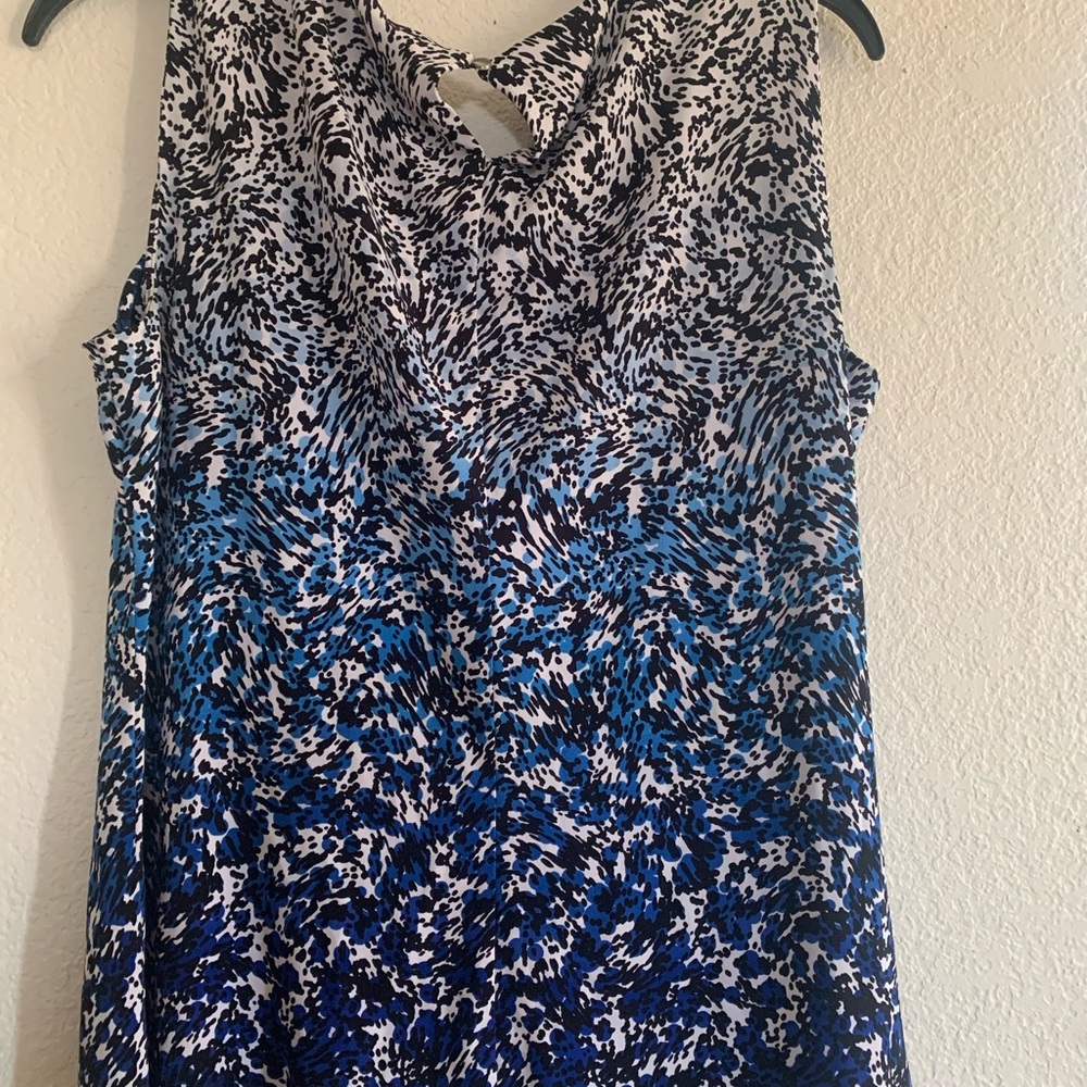 Calvin Klein Silver and Blue Ruched Tie Front Blouse - Picture 5 of 8